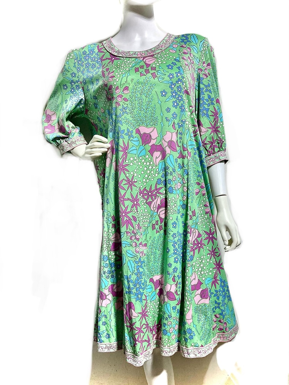 Averado BessiVintage Green Floral Cotton Midi Dress - Italy